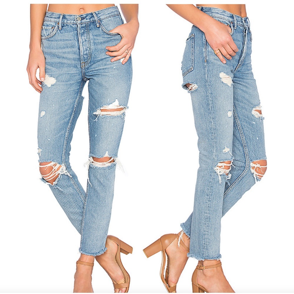 GRLFRND KAROLINA Distressed Blue Jeans